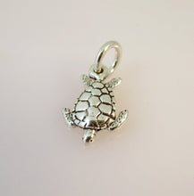 Load image into Gallery viewer, SEA TURTLE Small .925 Sterling Silver 3-D Charm Pendant Beach Ocean Nautical Swimming NT28