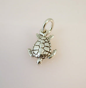 SEA TURTLE Small .925 Sterling Silver 3-D Charm Pendant Beach Ocean Nautical Swimming NT28