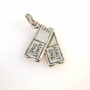 Two TICKETS .925 Sterling Silver 3-D Charm Pendant Movie Theater Admit One Broadway Event hb10