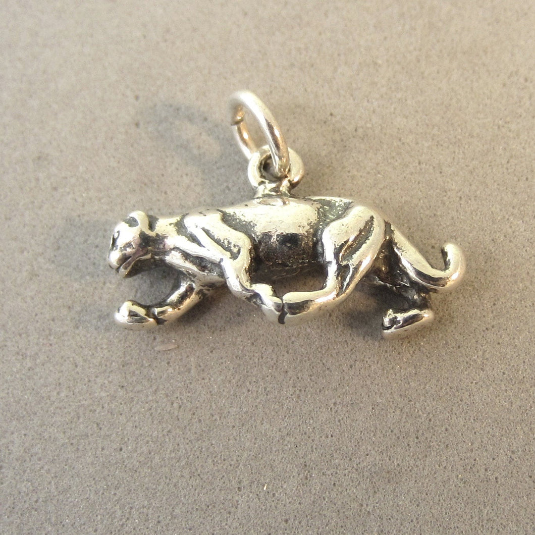 PANTHER .925 Sterling Silver 3-D Charm Pendant Cat Puma Cougar Mountain Lion Bobcat Leopard AN70