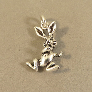 BUNNY RABBIT DANCING .925 Sterling Silver 3-D Charm Pendant Easter Peter Cottontail Magician CE02