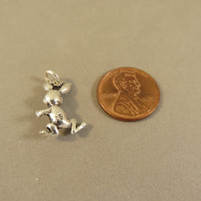 Load image into Gallery viewer, BUNNY RABBIT DANCING .925 Sterling Silver 3-D Charm Pendant Easter Peter Cottontail Magician CE02