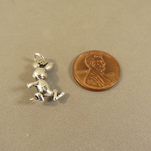 BUNNY RABBIT DANCING .925 Sterling Silver 3-D Charm Pendant Easter Peter Cottontail Magician CE02