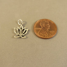 Load image into Gallery viewer, LOTUS Small Open .925 Sterling Silver Charm Pendant Waterlily Lily Pad Lilies Bloom Flower ga59