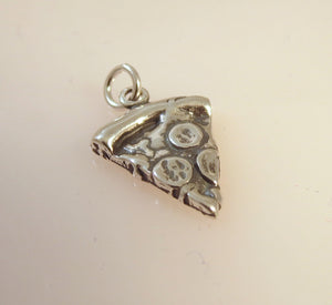 SLICE OF PIZZA .925 Sterling Silver 3-D Charm Pendant Fast Junk Food Italy Italian Pepperoni kt43