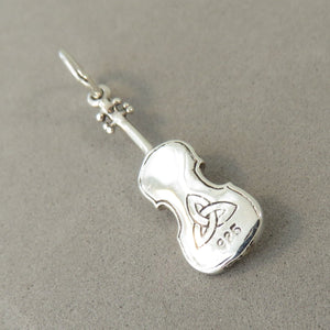 IRISH FIDDLE .925 Sterling Silver 3-D Charm Pendant Celtic Symbol Violin Music Instrument TB64