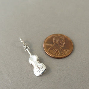 IRISH FIDDLE .925 Sterling Silver 3-D Charm Pendant Celtic Symbol Violin Music Instrument TB64