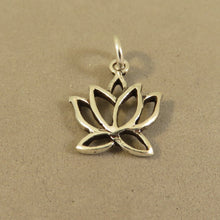 Load image into Gallery viewer, LOTUS Small Open .925 Sterling Silver Charm Pendant Waterlily Lily Pad Lilies Bloom Flower ga59