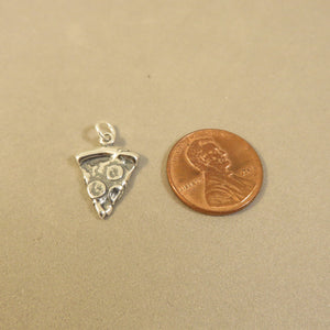 SLICE OF PIZZA .925 Sterling Silver 3-D Charm Pendant Fast Junk Food Italy Italian Pepperoni kt43