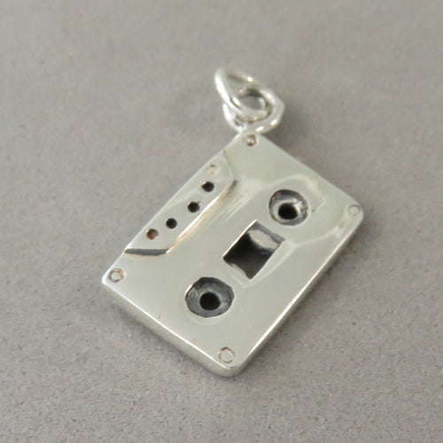 CASSETTE TAPE .925 Sterling Silver 3-D Charm Pendant Retro Recording Music Deck Player HB26