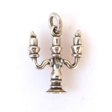 Load image into Gallery viewer, CANDELABRA .925 Sterling Silver 3-D Charm Pendant Home Decor Candlestick 3 Candle Sticks New GT03