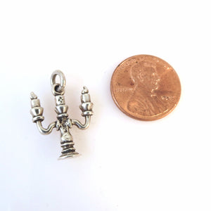 CANDELABRA .925 Sterling Silver 3-D Charm Pendant Home Decor Candlestick 3 Candle Sticks New GT03